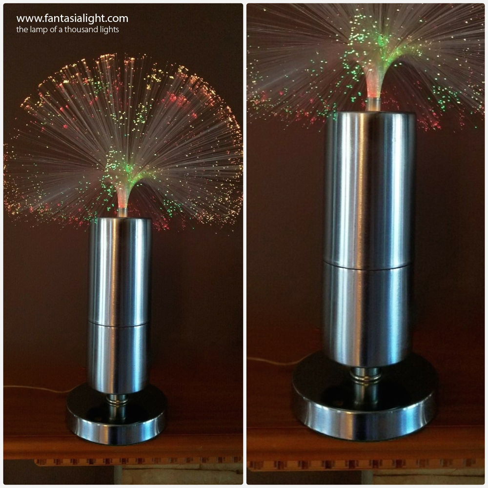 Fantasia Moderne - Model 3000 - The Fantasia Moderne Model 3000 was a beautiful Fantasia fiber optic design inspired by the popular Firefly shape but with a pedestal base and a sleek metallic look. Described as: "Regal, sophisticated design with universal appeal to enhance any decor. Satin Chrome 18" Tall.