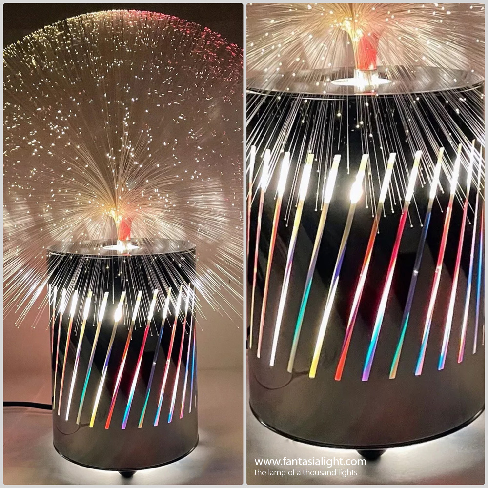 Tempo - Model 1600 - A dazzling design that has a base that is perhaps more interesting than the fiber optic spray. We love the diagonal cut outs that shimmer with colour moving within. Tempo - Continuing the idea of dual concept lighting, Tempo dazzles with diagonal cuts that shimmer with colour moving within. Tempo is perhaps one of the most creative fiber optic designs and is a tribute to the wonderful work of talented Lumia artist George Stadnik and resident Fantasia designer. Images below are kind courtesy of the wonderful 'Curatorial Vintage'.